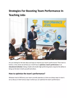 Strategies For Boosting Team Performance In Teaching Jobs