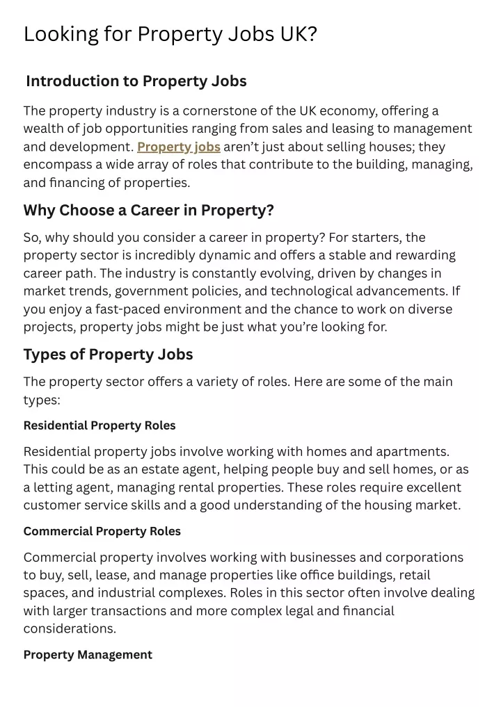 looking for property jobs uk