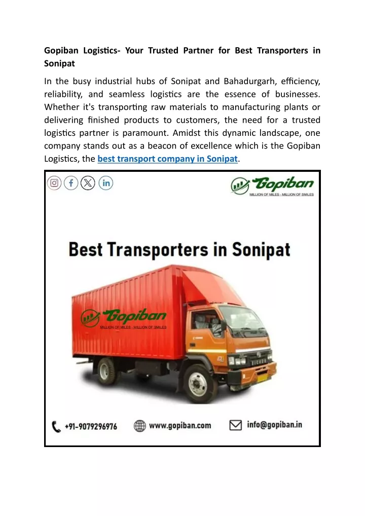 gopiban logistics your trusted partner for best