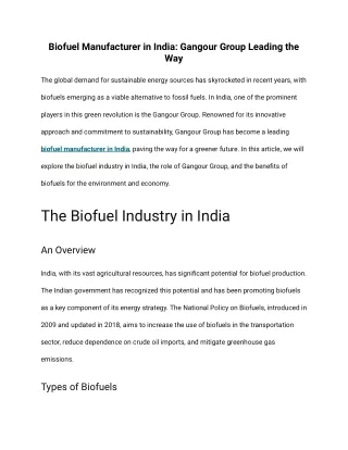 Biofuel Manufacturer in India_ Gangour Group Leading the Way