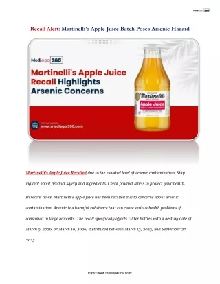 Recall Alert Martinelli's Apple Juice Batch Poses Arsenic Hazard