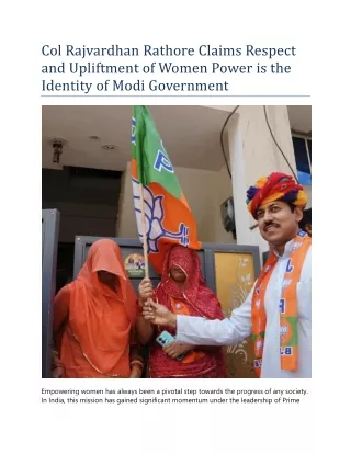 Col Rajvardhan Rathore Claims Respect and Upliftment of Women Power is the Identity of Modi Government
