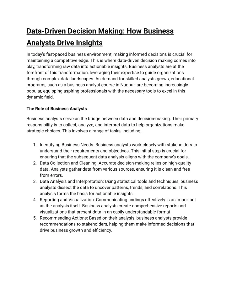 data driven decision making how business analysts