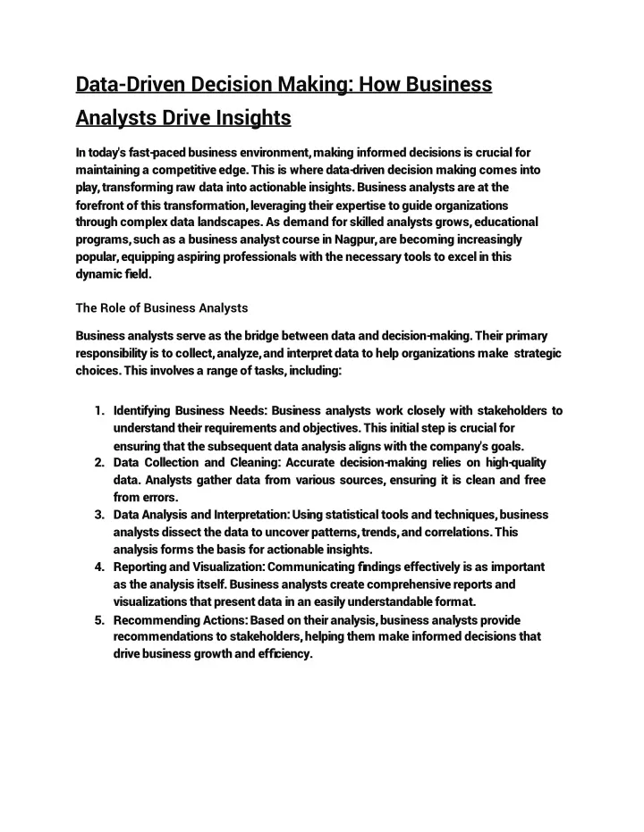 data driven decision making how business analysts