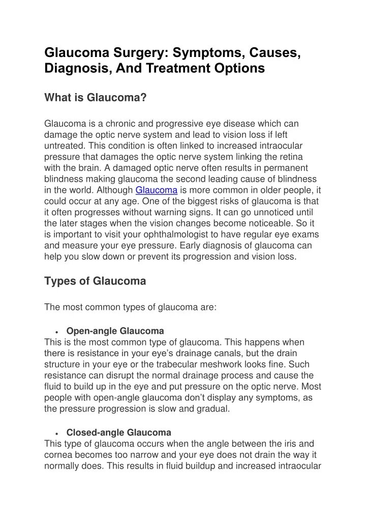glaucoma surgery symptoms causes diagnosis