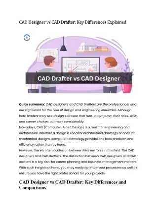 CAD Designer vs CAD Drafter: Key Differences Explained