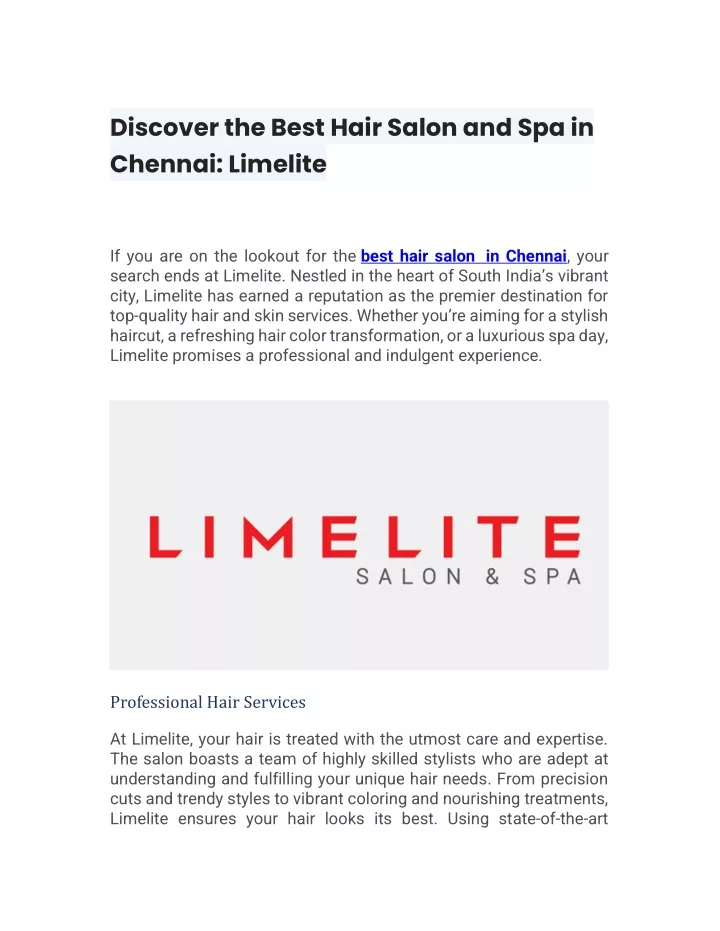 discover the best hair salon and spa in chennai