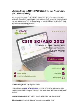 Ultimate Guide to CSIR SOASO 2023 Syllabus, Preparation, and Online Coaching