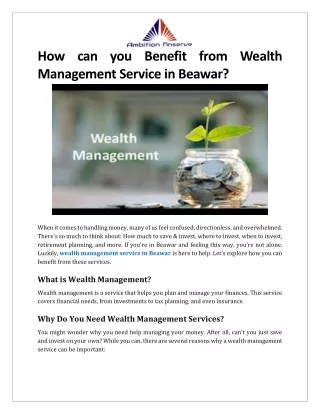 How can you Benefit from Wealth Management Service in Beawar