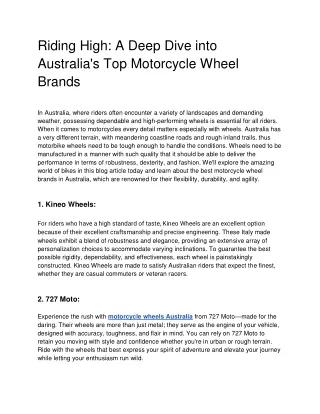 Riding High: A Deep Dive into Australia's Top Motorcycle Wheel Brands