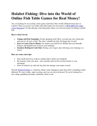 Holabet Fishing Dive into the World of Online Fish Table Games for Real Money