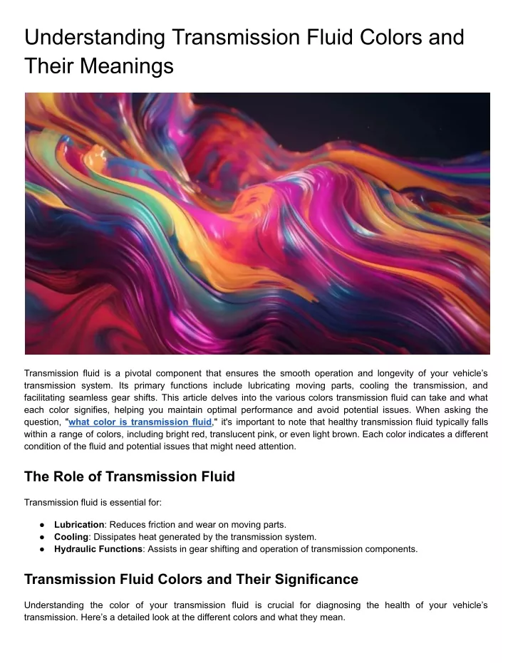 understanding transmission fluid colors and their