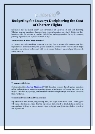 Budgeting for Luxury Deciphering the Cost of Charter Flights