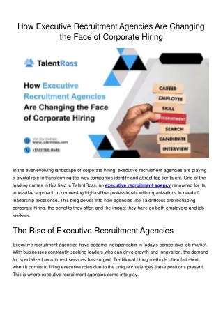 How Executive Recruitment Agencies Are Changing the Face of Corporate Hiring