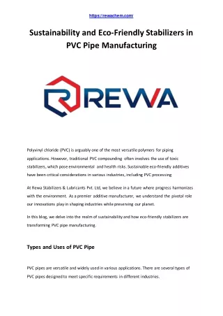 Sustainability and Eco Friendly Stabilizers in PVC Pipe Manufacturing