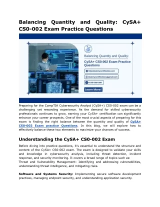 Balancing Quantity and Quality_ CySA  CS0-002 Exam Practice Questions