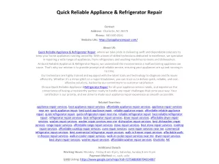 Quick Reliable Appliance & Refrigerator Repair