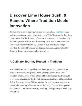 Discover Lime House Sushi & Ramen
