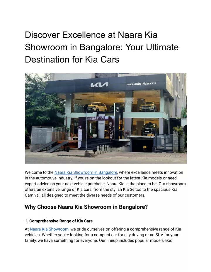 discover excellence at naara kia showroom