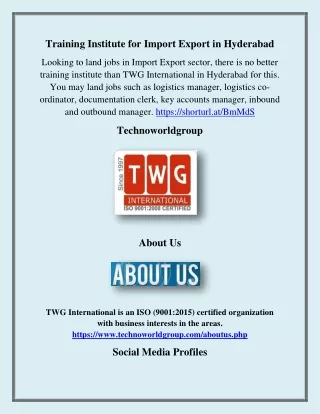 Training Institute for Import Export in Hyderabad, technoworldgroup