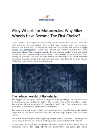 Alloy Wheels for Motorcycles: Why Alloy Wheels Have Become The First Choice?
