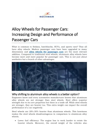 Alloy Wheels for Passenger Cars: Increasing Design and Performance of Passenger Cars