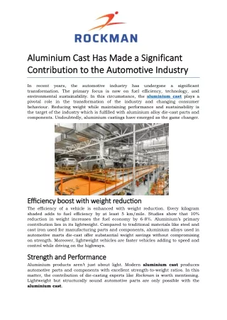 Aluminum Cast Has Made a Significant Contribution to the Automotive Industry