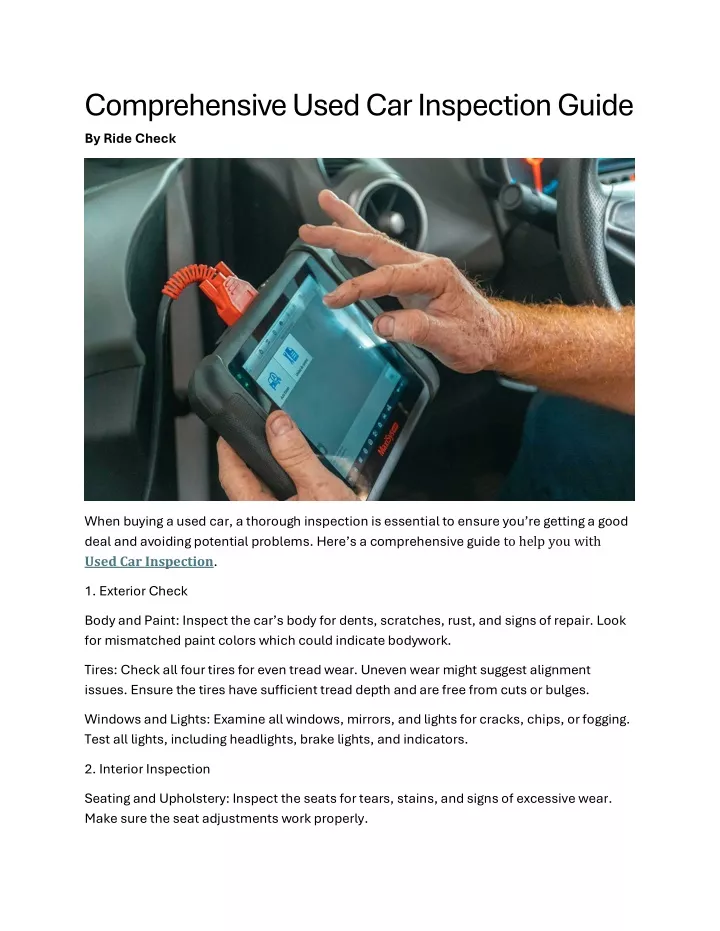 comprehensive used car inspection guide by ride
