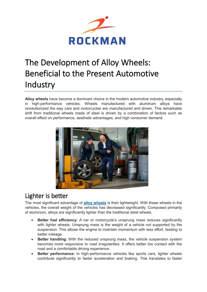 t the development of alloy wheels he development