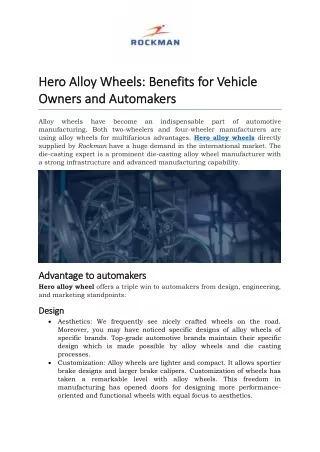Hero Alloy Wheels: Benefits for Vehicle Owners and Automakers