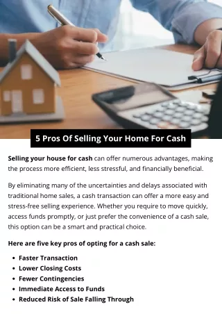5 Pros Of Selling Your Home For Cash