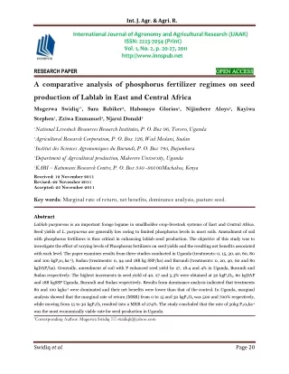 A comparative analysis of phosphorus fertilizer regimes on seed production of Lablab in East and Central Africa