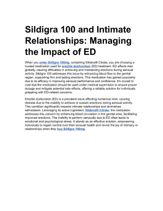 Sildigra 100mg and Intimate Relationships: Managing the Impact of ED