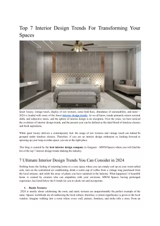 Top 7 Interior Design Trends To Transforming Your Spaces - MWM Spaces - May'24