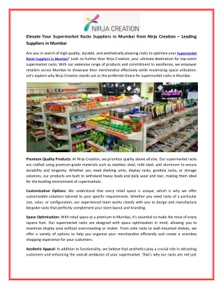 Upgrade Your Supermarket with Top-Quality Racks from Nirja Creation - Leading Suppliers in Mumbai