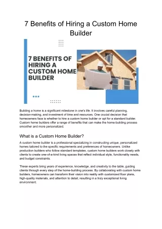 7 Benefits of Hiring a Custom Home Builder