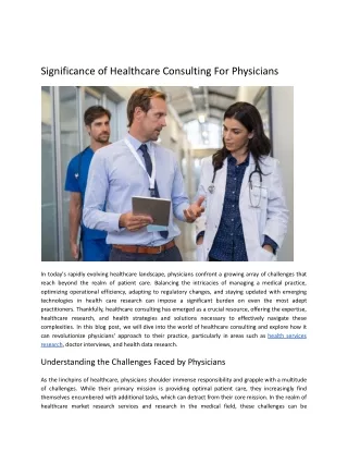 Significance of Healthcare Consulting For Physicians