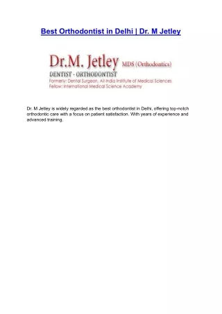 Best Orthodontist in Delhi | Dr. M Jetley