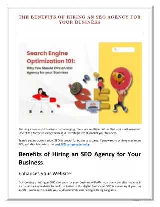 The Benefits of Hiring an SEO Agency for Your Business