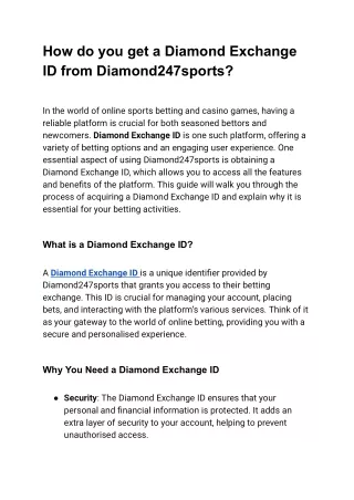 How do you get a Diamond Exchange ID from Diamond247sports?