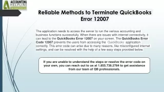 Best ever guide to fix Can’t update QuickBooks Error 12007 issue