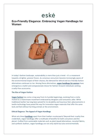 Eco-Friendly Elegance: Embracing Vegan Handbags for Women