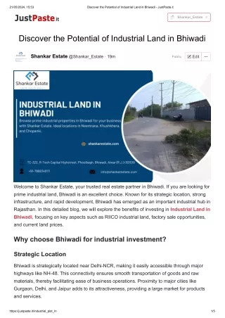 Discover the Potential of Industrial Land in Bhiwadi