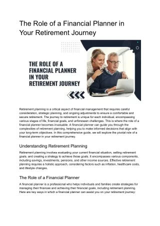 The Role of a Financial Planner in Your Retirement Journey