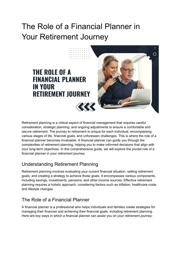 the role of a financial planner in your