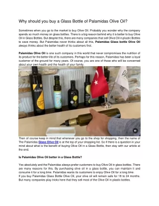 Why should you buy a Glass Bottle of Palamidas Olive Oil.docx