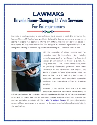L1 Visa Services For Entrepreneurs