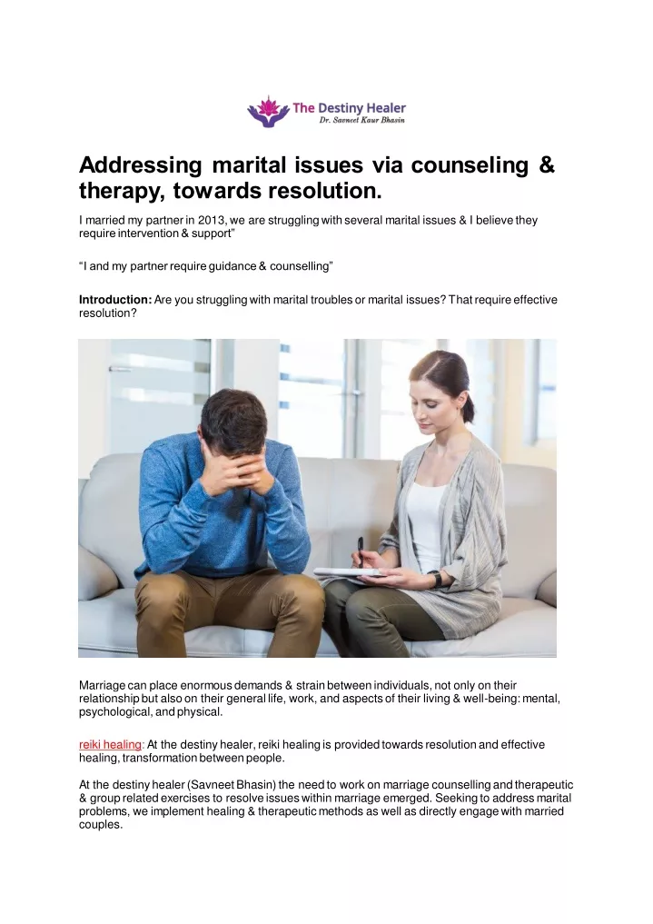 addressing marital issues via counseling therapy