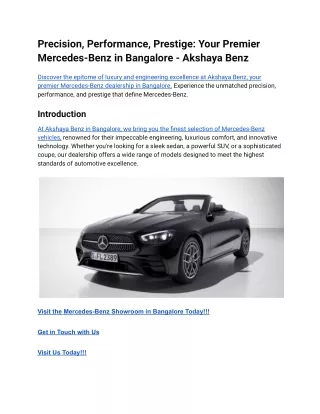 Precision, Performance, Prestige_ Your Premier Mercedes-Benz in Bangalore - Akshaya Benz