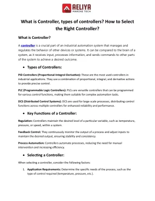 What is Controller, types of controllers How to Select the Right Controller ?